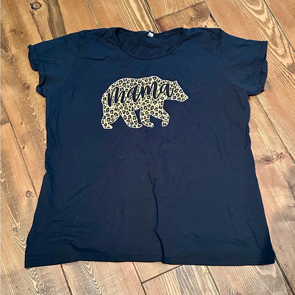 MaMa Bear Black and Tan Leopard Print T-Shirt
